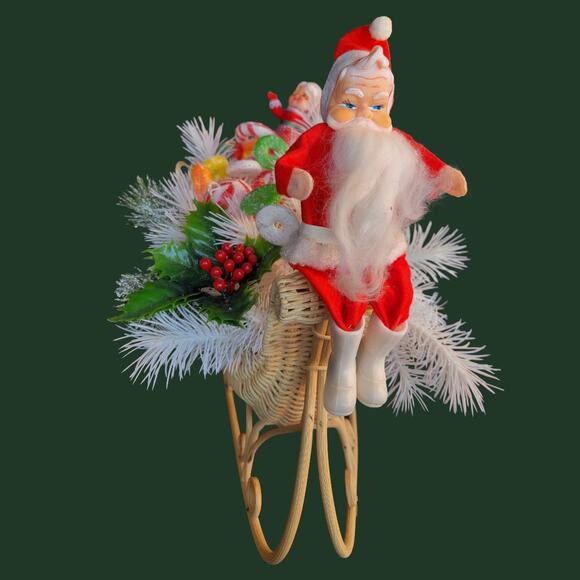 Vintage 1970s Santa's Wicker Sleigh with Santa and Mrs. Claus Christmas Decor - Picture 1 of 5